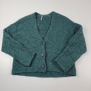 Free People Cardigan Woman's XS Wool Blend Green Button Front V-Neck